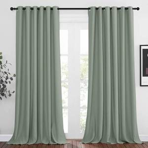 lot 49437 image: NICETOWN Room Darkening Curtains and Drapes for Window 95 L - Triple Weave Energy Saving Thermal Insulated Solid Grommet Blackout Panels for Patio (80 Wide per Panel, 2 Panels, Sage Green) - Retail $37