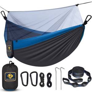 lot 49443 image: Camping Hammock with Net,Travel Portable Lightweight Hammocks with Tree Straps and Solid D-Shape Carabiners,Parachute Nylon Hammock for Outsides Backpacking Beach Backyard Patio Hiking - Retail $28