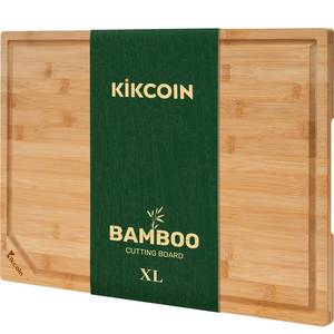 lot 51243 image: Bamboo Cutting Boards for Kitchen, Extra Large Wood Cutting Board with Deep Juice Groove and Handle Heavy Duty Chopping board, Kikcoin, 17.6 x 12 APPEARS TO HAVE A BURN MARK - Retail $15
