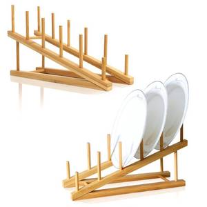 lot 51245 image: TIE-DailyNec 2 PCS Wooden Dish Rack Bamboo Drying Rack Stand Pot Lid Holder Kitchen Cabinet Organizer for Dish Plate Bowl Cup Pot Lid Cutting Board - Retail $13