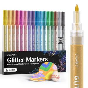 lot 51252 image: JusArt 16 Colors Glitter Markers, Glitter Paint Pens Sparkly and Shiny for DIY Card Making, Coloring, Scrapbooking, Glass, Wood, Stone, Fabric, Rock - 0.7mm Extra Fine Acrylic Paint Markers - Retail $9