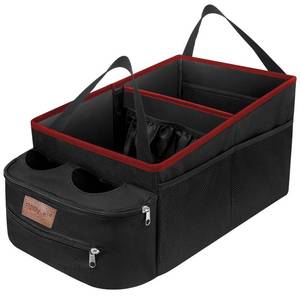 lot 51268 image: FUNNy elf Car Seat Organizer - Passenger Seat Organizer, Collapsible Car Storage with Partitions & 4 Cup Holders for Front Seat or Back Seat (Red) - Retail $28