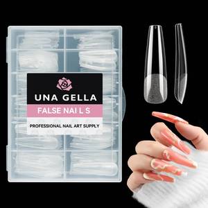 lot 51272 image: UNA GELLA Extra Long Coffin Nail Tips XXL Soft Gel Nail Tips 216pcs Coffin Pre-shape Press On Nails No C Curve Full Cover Ballerina Nail Tip Clear Fake Nail for Acrylic Nail Soak Off DIY Salon 12Sizes - Retail $9