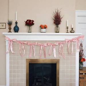 lot 51274 image: Bow Garland Decor for Bachelorette Party Decorations, Pink Satin Ribbon Coquette Table Birthday Party Garland, Bow Decor Banner for Bridal Shower, Wedding Favors, Birthday, Engagement Supplies