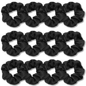 lot 51278 image: IVARYSS Scrunchies for Hair Sleep, Premium Satin Soft Than Silk for Women Curly Hair, Cute Bands Ties for Girls Thin  Thick Hair Styling, 4 Pack, Black - Retail $7