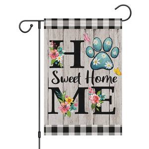 lot 51280 image: Wodison Dog Paw Home Garden Flag 12x18 Inch Double Sided Vertiacl, Small Burlap Spring Seasonal Home Sweet Home Yard Flag for Rustic Farmhouse Outside Decoration - Retail $8