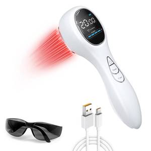 lot 51286 image: SUNJIKA Red Light Therapy Device Wand for Body, Infrared Light Therapy Device for Joint and Muscle & Tissue Pain Relief, Portable Red Light Therapy Machine for HumanPets (15X650nm 3x808nm)-WhitePOWER CORD MISSING - Retail $109