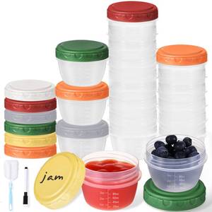 lot 51289 image: Yomarket 24pcs 4 oz Small Plastic Containers with Lids, Reusable 12 Cup Small Food Storage Containers, Leakproof, Microwave Dishwasher Freezer Safe - Retail $16