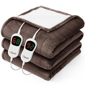 lot 59517 image: Homemate Electric Heated Blanket King - 100x90 Heating Bed Blankets Throw with 10 Heating Levels 8 Hours Auto Off Fast Heating Over-Heated Protection Ultra Soft Warm Flannel ETL Certified Brown - Retail $80