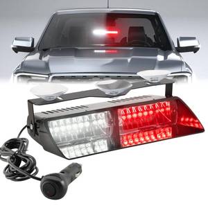 lot 59538 image: PKINGLAKE RedWhite Firefighter Emergency Dash Strobe Lights for Vehicles 12V 16 LEDs Interior Windshield Visor Deck Hazard Flashing Safety Warning Light Bar for Police Law Enforcement Trucks - Retail $20