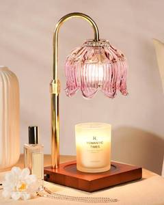 lot 59543 image: Funistree Pink Candle Warmer Lamp with Timer & Dimmer, Candle Lamp Warmer Adjustable Height, Birthday Gifts for Women Mom, House Warming New Home Bedroom Decor, Flower Wax Warmer for Jar Candle BASE HAS. A  CRACK - Retail $37