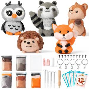 lot 59548 image: WATINC Needle Felting Kit - 5 Set Unique Different Cute Doll Wool Felt Needle Tools Foam Pad Instruction, DIY Home Decoration Craft Party Supplies for Art Work Starter Beginners (Woodland Animal) - Retail $20