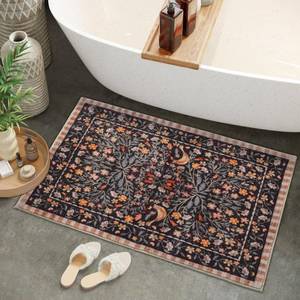 lot 59551 image: Urtlmaji Black Bathroom Rug Funny Washable Bath Mat for Bathroom Non Slip, Print Rugs Boho Soft Shaggy Distressed Cute Bird Floral Bath Rug for Toilet Shower Sink, 18x26 inch - Retail $15