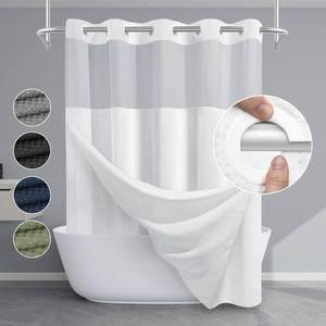 lot 59552 image: EUTXL White No Hook Shower Curtain with Snap in Liner,230GSM Waffle Weave Shower Curtains for Bathroom,71W x 74H - Retail $30