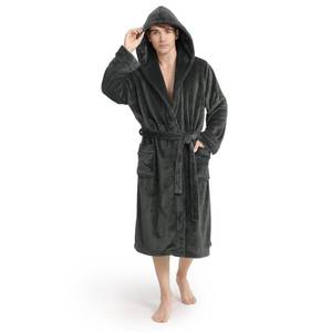 lot 59553 image: Yurhap Luxury Mens Robe with Hood, Ultra Cozy Fleece Bathrobe for Men, Plush Hooded Robe with Belt & 2 Pockets - Retail $20