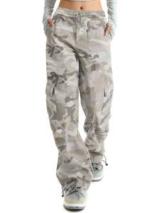 lot 59555 image: HVEPUO Camo Pants Women High Waisted Wide Leg Casual Y2K Camoflage Cargo Pants Baggy Elastic Waist Straight Jeans Trousers Grey Camo L - Retail $30