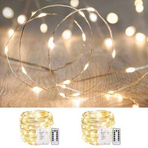 lot 59556 image: ANJAYLIA 2 Pack 33ft 100 LED Fairy Lights Battery Operated, Waterproof Twinkle String Lights, Copper Wire Dimmable Firefly Lights with Remote Control Timer, Warm White - Retail $15