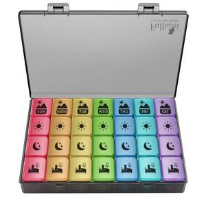 lot 59560 image: Extra Large Weekly Pill Organizer 4 Times a Day, Fullicon XXL Large Pill Box, 7 Day Medicine Organizer, Black Pill case for VitaminFish OilSupplements - Retail $23