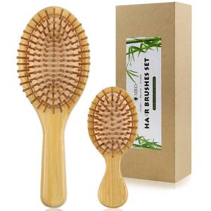 lot 59567 image: 2Pcs Hair Brush, Natural Bamboo Hair brushes Set With Paddle Detangling Wooden Hairbrush and Mini Travel Size Brush, Massage Scalp ThickThinCurlyDry Hair For Women Men and Kids by MRD - Retail $10