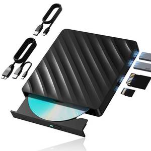 lot 59569 image: 5 in 1 External Blu Ray Drive with Extension Data Cable, Portable Blu Ray Player with USB 3.0 Type-C , CD DVD Burner 3D Blu Ray with SDTF Port, Blu Ray Drive Compatible with Windows Laptop Desktop - Retail $52
