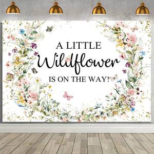 lot 59577 image: MEHOFOND 7x5ft Wildflower Baby Shower Backdrop A Little Wildflower is On The Way Decorations Banner Wildflower Theme Baby Shower Photography Background Watercolor Floral Backdrop Photo Booth Props - Retail $10