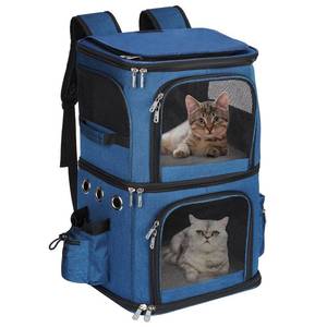lot 59578 image: HOVONO Double-Compartment Pet Carrier Backpack for Small Cats and Dogs, Cat Travel Carrier for 2 Cats, Perfect for TravelingHikingCamping, Blue