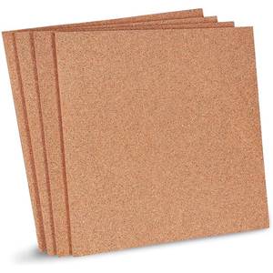 lot 59584 image: Juvale Cork Board Tiles - 12 x 12 in, 14 in Thick, 4-Pack Brown Square - Corkboard for Office & Bulletin Boards for Walls - Crafts, Coasters & Trivets - Retail $16