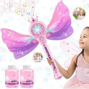 lot 59585 image: Britik Bubble Wands for Kids Girls - LED Light & Music Bubble Machine 3 AA Batteries & 2 Bubble Solutions, Outdoor Party Birthday Toys for Toddlers, Gift for 3 4 5 6 7 8 Year Old Girls - Retail $20