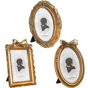 lot 59586 image: Vicenpal 3 Pcs Tiny Picture Ornate Frames Small Vintage Oval Picture Frames Gold Vintage Baroque Ornate Antique Resin Frame Table Top Display Frame for Home Wedding Decor(4 x 6 Inch,Brown) - Retail $36