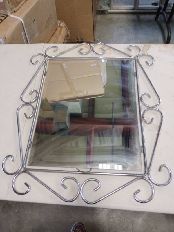 lot 35852 image: Silver Wire Frame Beveled Mirror