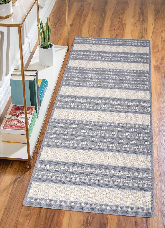 lot 33650 image: Rugium Geometric Machine Washable Area Rug, Hand Woven Boho Throw Rug, Indoor Outdoor for Living Room, Kitchen, Entryway, Non Slip Diamond Cotton Rug (Grey - 2 x 3)
