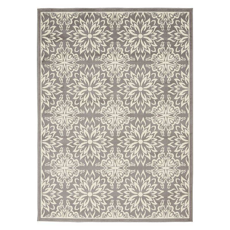 lot 33656 image: Nourison Jubilant Geometric Floral IvoryGrey 2 3  x 7 3  Area Rug  (7  Runner)