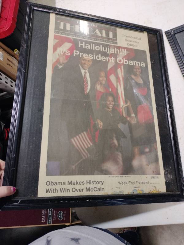 lot 33810 image: Framed Newspaper Articles from the Obama Presidency