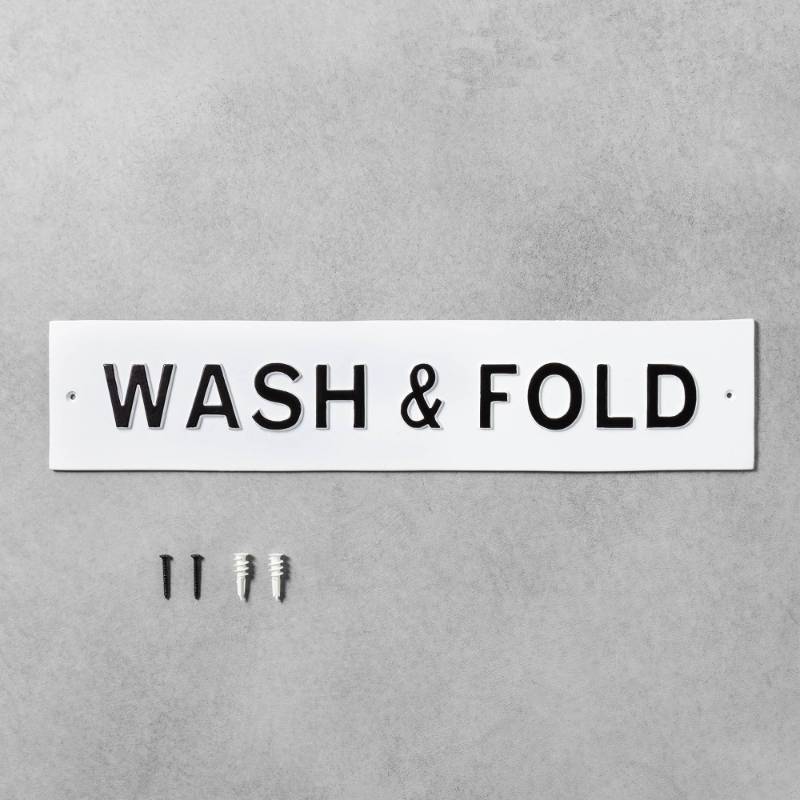 lot 30979 image: Wall Sign Wash & Fold White - Hearth & Hand with Magnolia, Multi-Colored