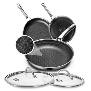 OATOFP Non Stick Frying Pans Set with 2 Lids, Hybrid Skillet Set Nonstick (8+10+12inch), Pans for cooking, PFOA Free Stainless Steel Kitchen set,Oven-Safe Cookware Sets