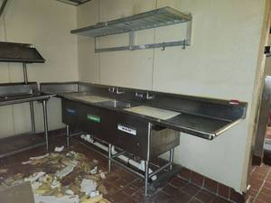 lot 19358 image: Commercial 10ft Stainless Steel Sink with Drainboards