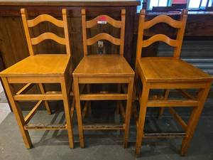 lot 24361 image: Tall Wooden Bar Stools - Set of 3