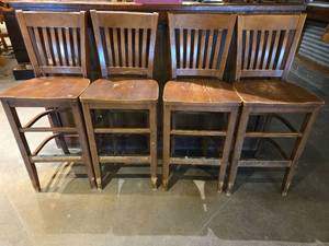 lot 24374 image: Solid Wood Slat Back Bar Stools - Set of 4