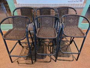 Wicker Bar Stools with Metal Frame - Set of 6