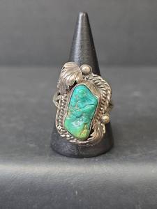 Native American Handcrafted Sterling Silver Turquoise Ring, 11.19gm, Size 8.5