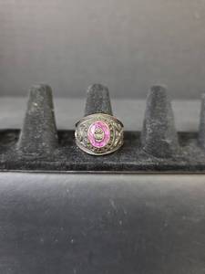 lot 66 image: US ARMY Retired Vietnam Ring with Pink Stone, Stamped GRR and 510342475, Size 12.5