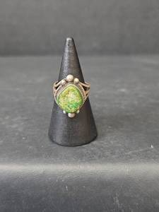 lot 109 image: Native American Green Turquoise Sterling Silver Ring, Stamped Cortez H, Size 4.75, 4.93gm