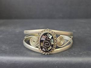 Mexican Alpaca Silver Abalone Cuff Bracelet, 22.35gm