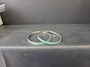 lot 122 image: Turquoise Abalone Inlay Silver Bangles Set, Non-Magnetic