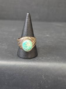 lot 123 image: Native American Sterling Silver Turquoise Ring, Size 10