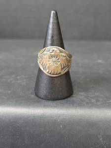 lot 124 image: Hand Stamped Sterling Silver Adjustable Band Ring, 7.44gm, Stamped - Sold by S Davis Manitou Colo.