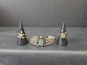 lot 127 image: Native American Style Turtle Jewelry Collection (Bracelet is Magnetic, Rings are Non-Magnetic)