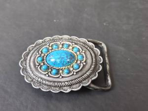 lot 128 image: Southwestern Turquoise Cluster Belt Buckle