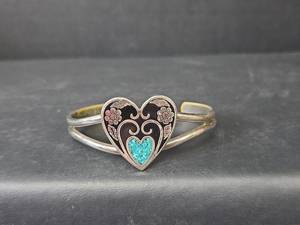 lot 134 image: Silver Turquoise Heart Cuff Bracelet