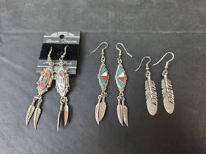 lot 137 image: Native American Style Turquoise Feather Earrings